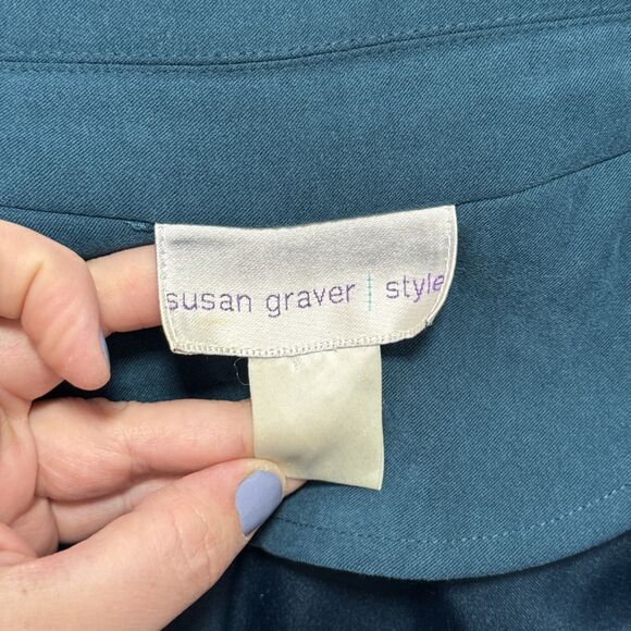 Susan Graver Faux Suede Duster Jacket Womens XL/1X? Teal Embroidered Floral Boho - Picture 9 of 9